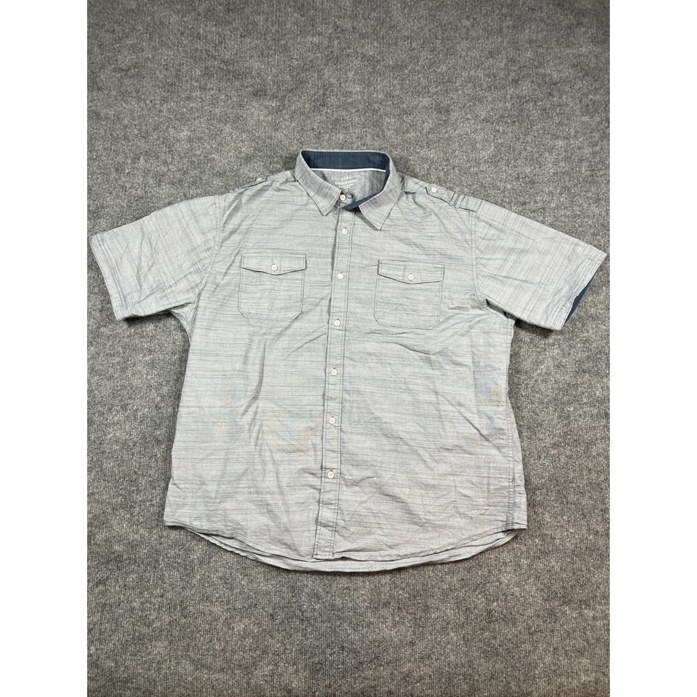 PD&C Shirt Mens 2X Heathered Gray Cotton Stretch Regular Fit Back Yoke Button Up